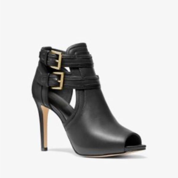 Michael Michael Kors Blaze Open-Toe Ankle Boot In Black Leather Size 7.5 - Picture 1 of 12